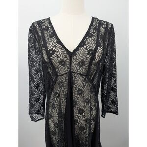 Y2K 90s The Pyramid Collection Sheer Black Lace Dress Panel Skirt Size M Vamp